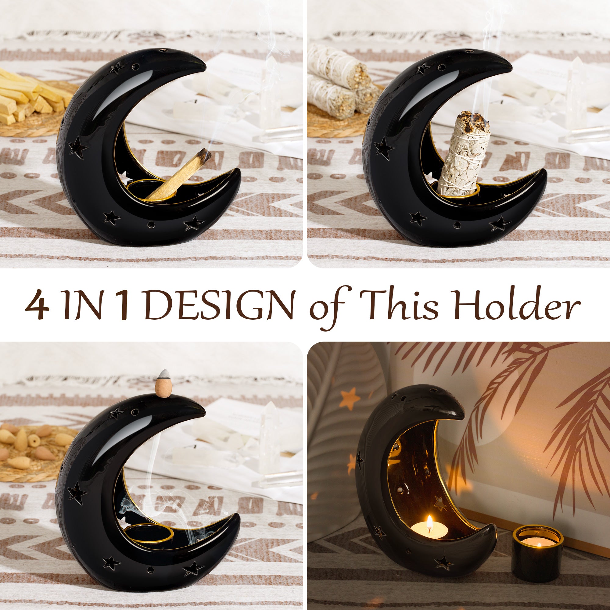 ZenBless Moon Versatile Ceramic Backflow Incense Holder and Burner