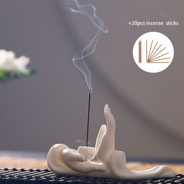 Buddha Hand Mudra Incense Holder with 20pcs Incense Sticks