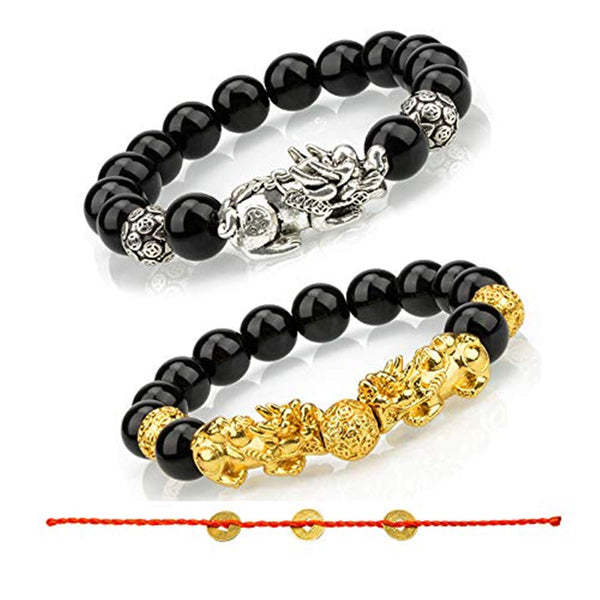 Pi Xiu Feng Shui Black Obsidian Bracelet Set of 2