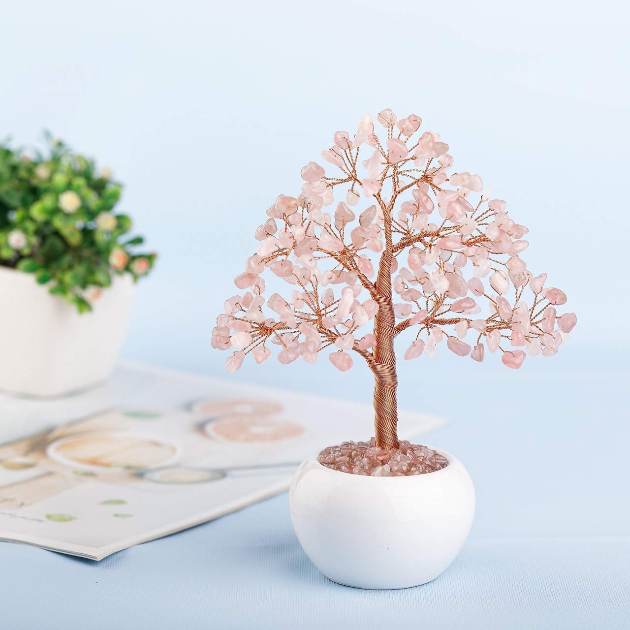 rose quartz healing crystals money tree 7.5 inch Potted Rose Quartz Crystal Tree Of Life – Zenbless