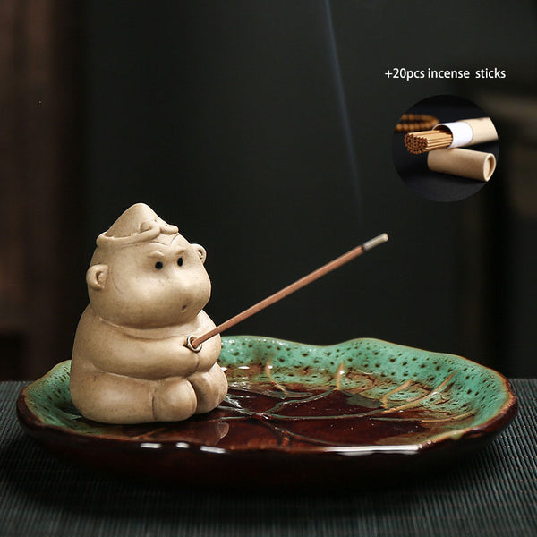 Monkey King Ceramics Incense Holder with 20pcs Incense Sticks
