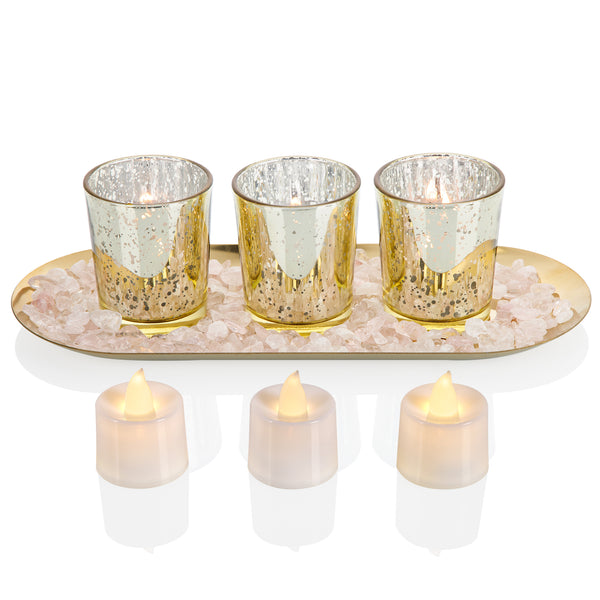 Gold Tea Lights Candle Holder Set Meditation Accessories
