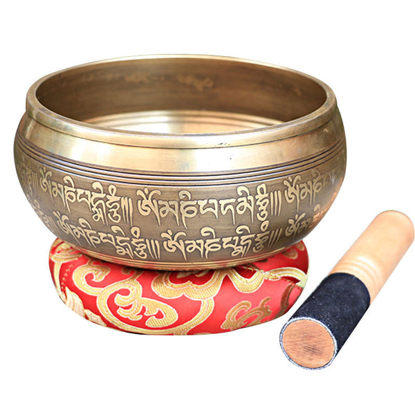 Brown Mantra Cross Vajra Pestle  Copper Tibetan Meditation Singing Bowl Set
