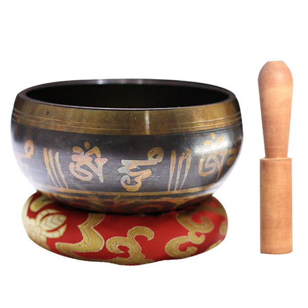 Brown Mantra Copper Tibetan Meditation Singing Bowl Set