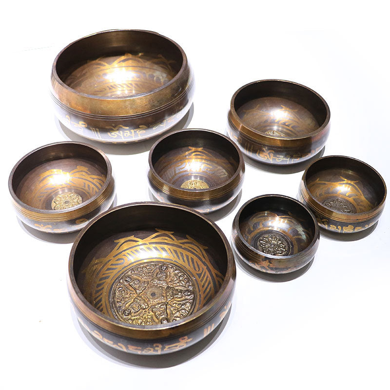 Brown Mantra Copper Tibetan Meditation Singing Bowl Set