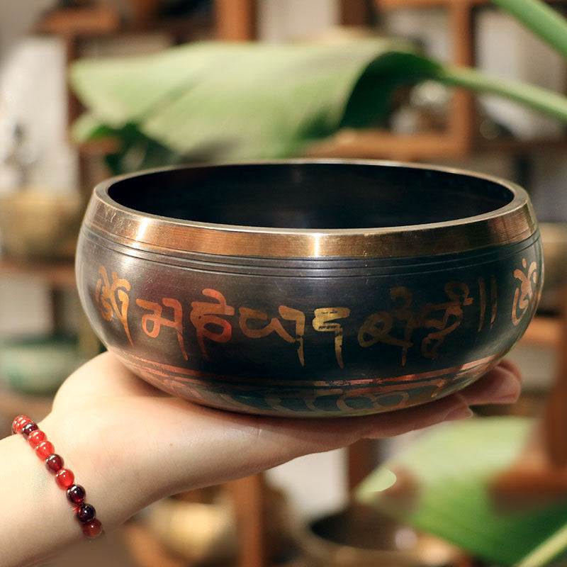 Brown Mantra Copper Tibetan Meditation Singing Bowl Set