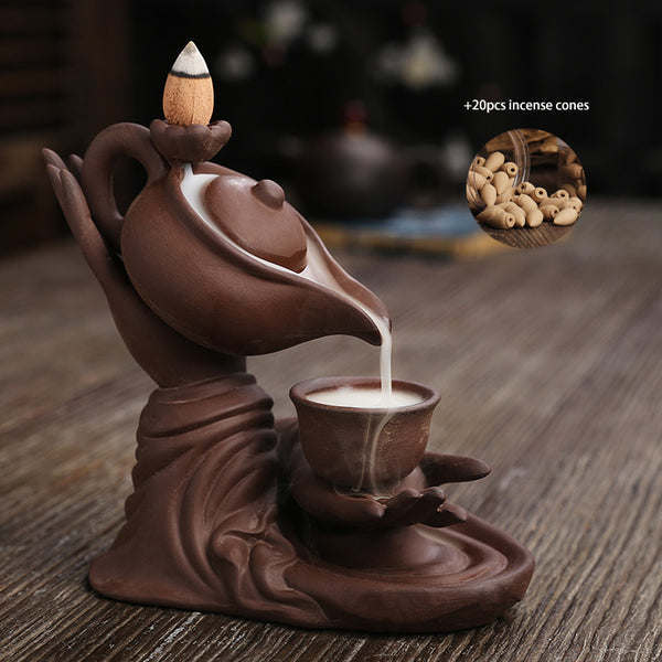 Teapot Incense Burner Waterfall with 20pcs Incense Cones