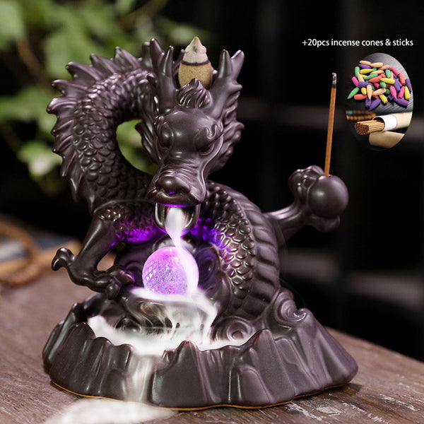 Dragon Incense Burner Waterfall with 20pcs Incense Cones & Sticks