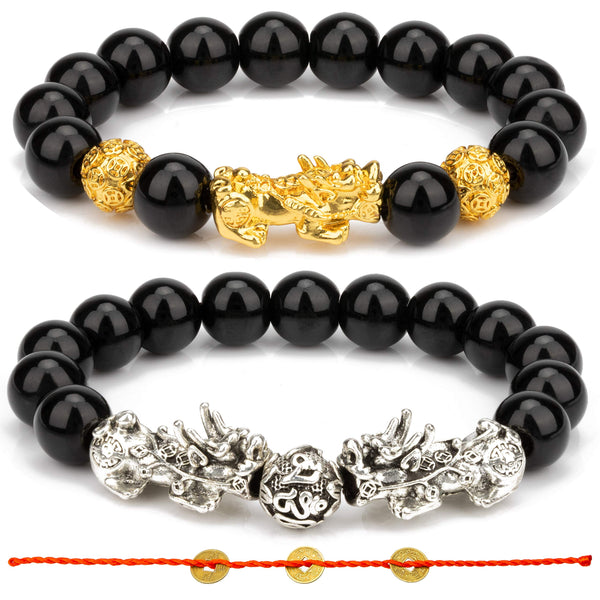 Pi Xiu Feng Shui Black Obsidian 2pcs Bracelets