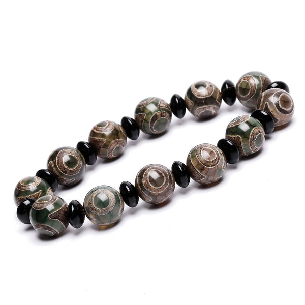 Grey Tibetan Dzi Beads Bracelet