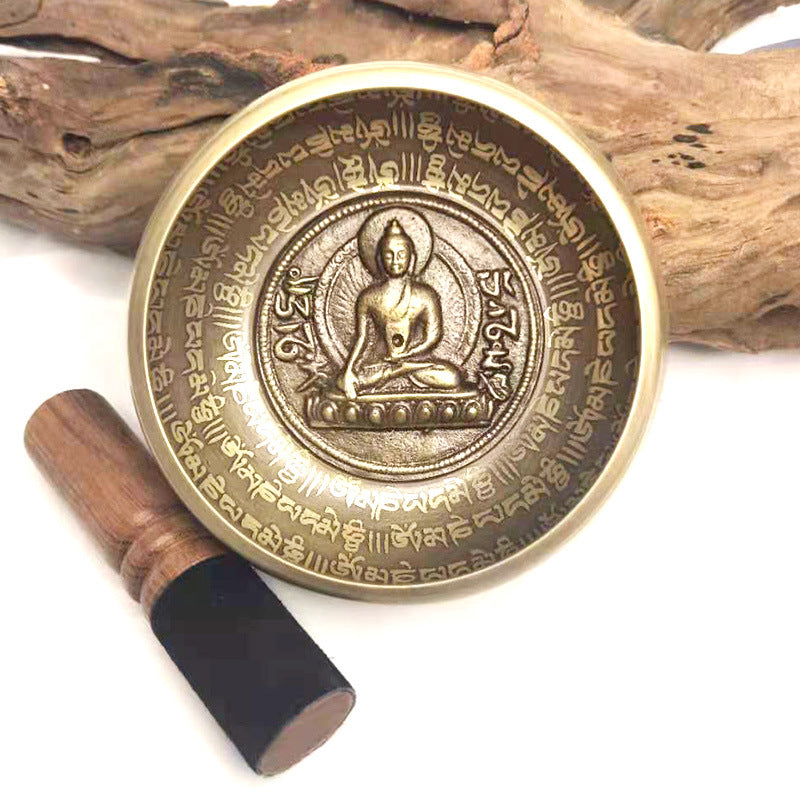 Brown Bodhisattva Guan Yin Copper Tibetan Meditation Singing Bowl Set