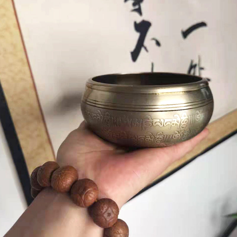 Brown Bodhisattva Guan Yin Copper Tibetan Meditation Singing Bowl Set
