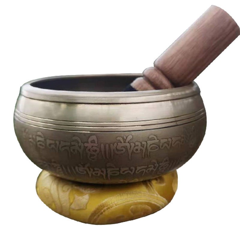 Brown Bodhisattva Guan Yin Copper Tibetan Meditation Singing Bowl Set