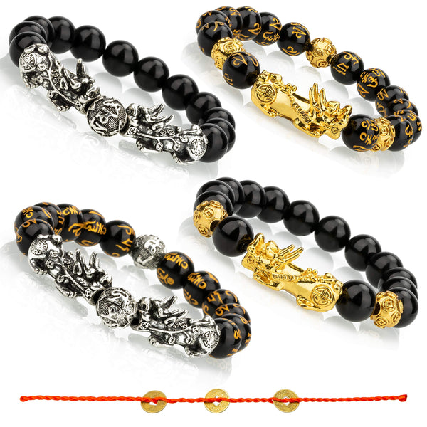 Pi Xiu Black Obsidian Feng Shui Bracelet Set of 4