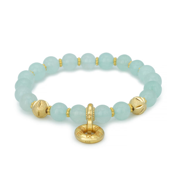 Natural Blue Quartz Sanskrit Luck Talisman Bracelet