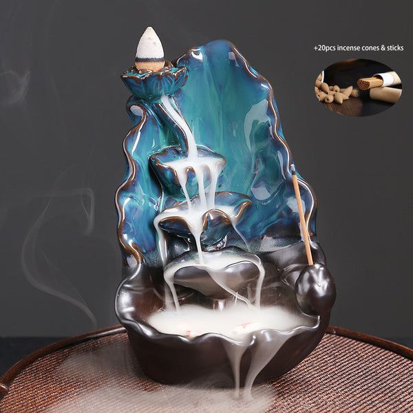 Backflow Waterfall Incense Burner with 20pcs Incense Cones & Sticks