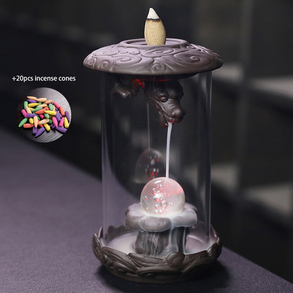 LED Dragon Ceramics Incense Burner with 20pcs Incense Cones