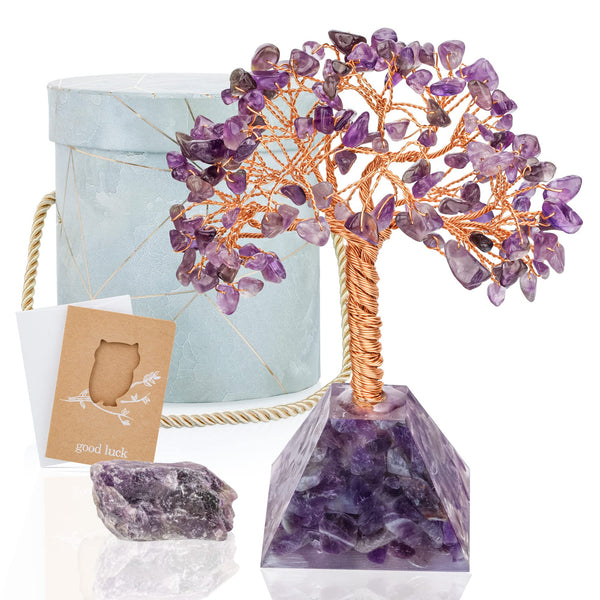 amethyst stone bonsai tree ZenBless Amethyst Healing Crystal Tree Agate Slice Base Bonsai Money Tree for Meditation Zen Home Office Desk Living Room Feng Shui Decoration Spiritual Gift 6.7" (7 Chakra Stone) – Zenbless