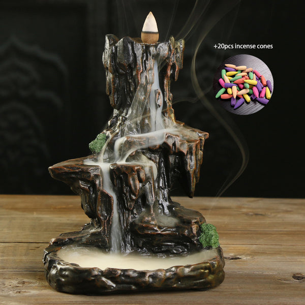 Waterfall Ceramics Incense Burner with 20pcs Incense Cones