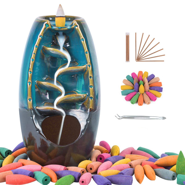 Waterfall Backflow Incense Burner with 20pcs Incense Cones & Sticks